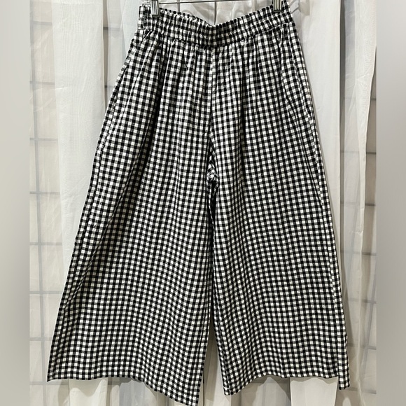 Lomon Pants - LOMON Black & White Gingham PLAID Wide Leg BOXER Pants WOMEN S
